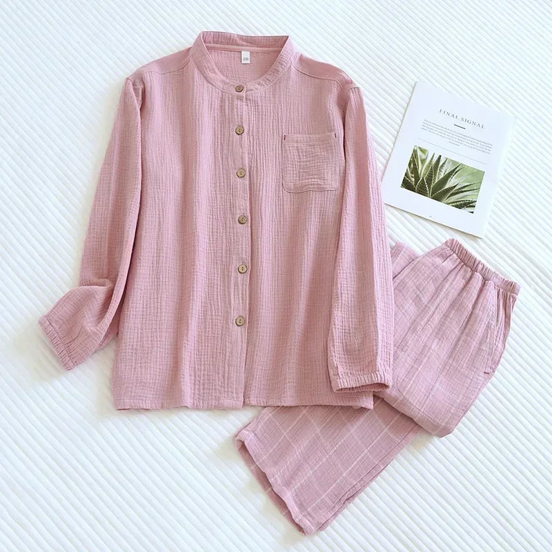 Pijama de algodón crepé a cuadros para adultos
