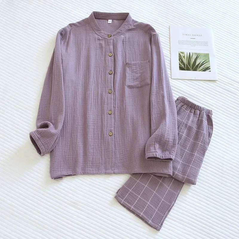 Pijama de algodón crepé a cuadros para adultos