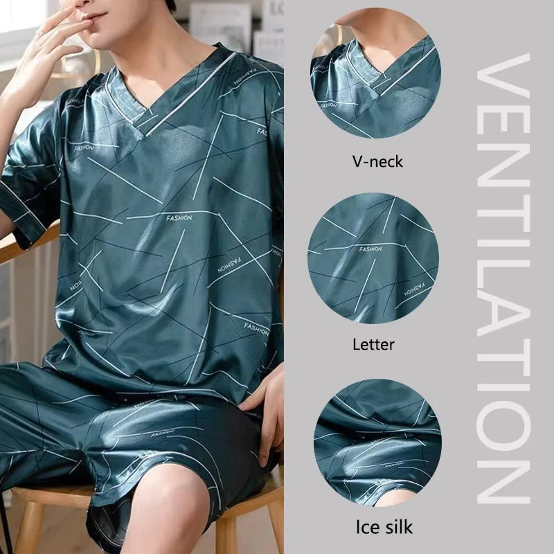 Pijama liviano para hombre con escote en V y letras