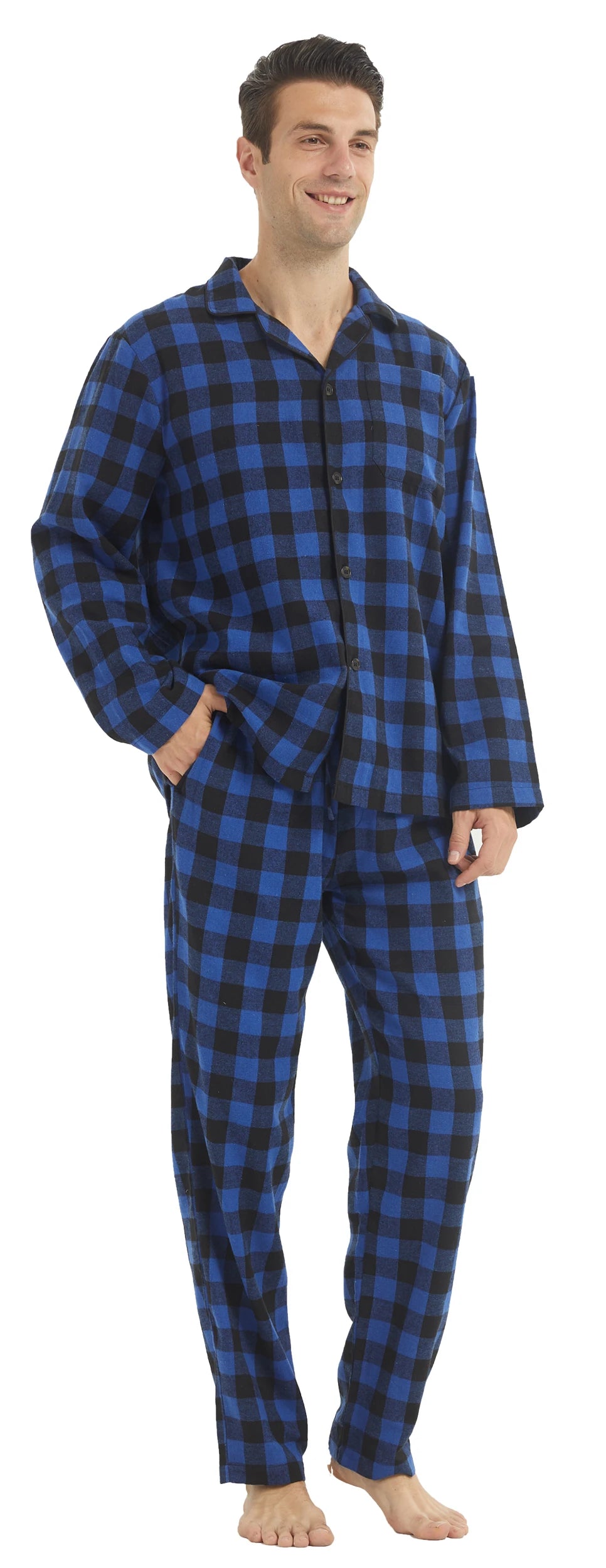Pijama camisero de franela para hombre con bolsillos