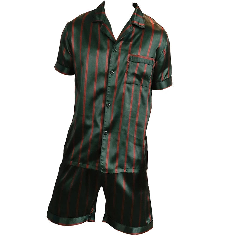 Pijama camisero corto para hombre con diseño a rayas