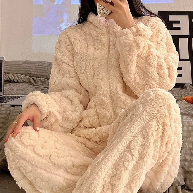 Pijama de franela gruesa para mujer en colores lisos