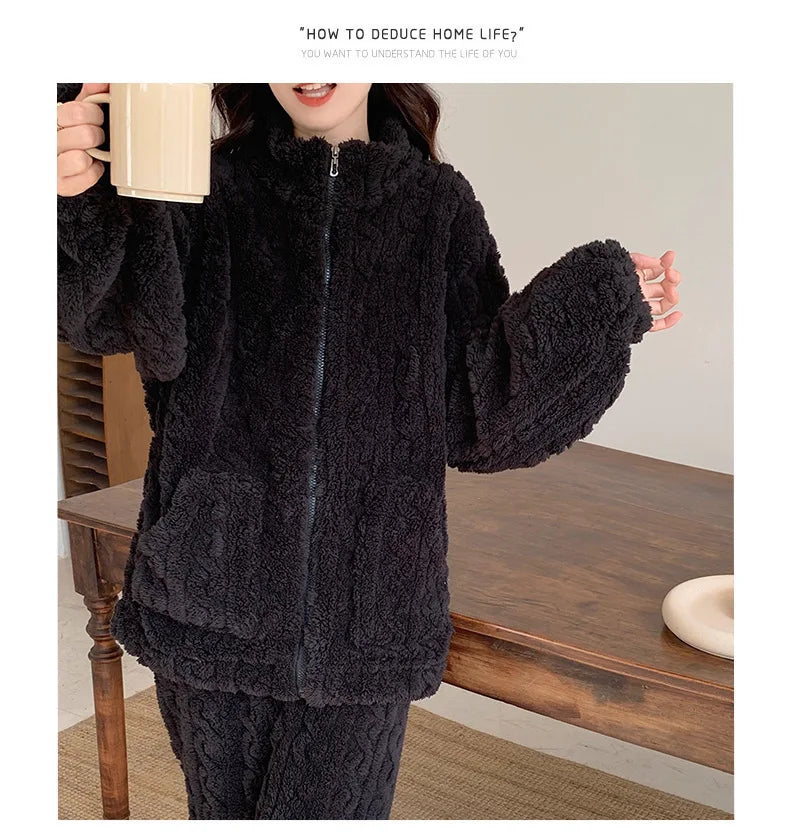 Pijama de franela gruesa para mujer en colores lisos