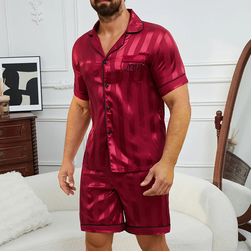Pijama corto para hombre a cuadros con camisa abotonada
