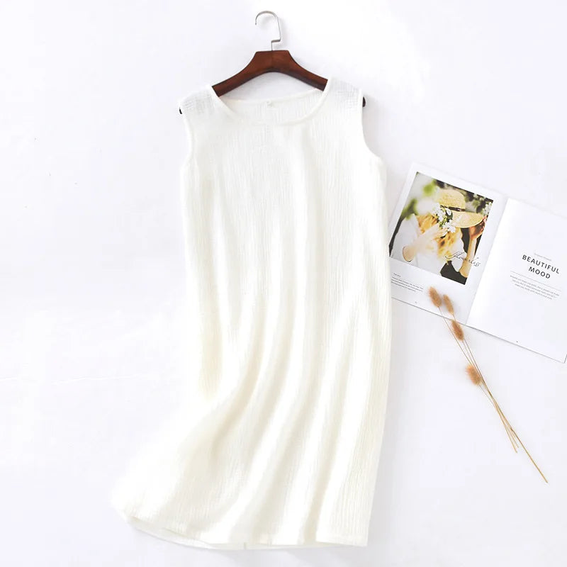Camisón musculosa de algodón crepé con cuello redondo