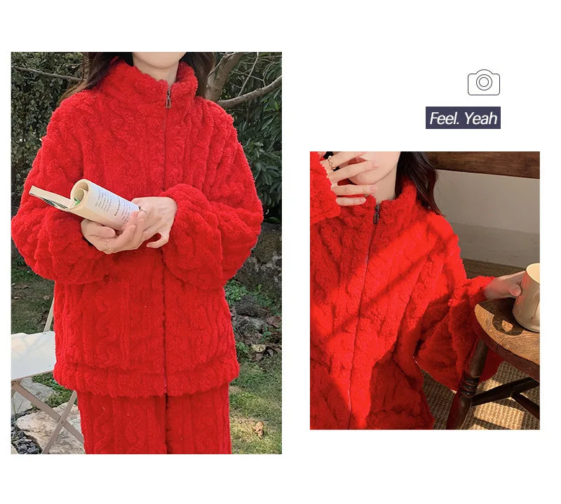 Pijama de franela gruesa para mujer en colores lisos
