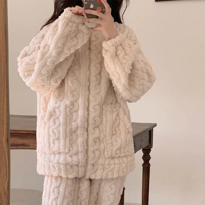 Pijama de franela gruesa para mujer en colores lisos