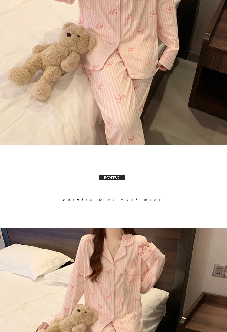 Pijama largo estampado con cuello de solapas