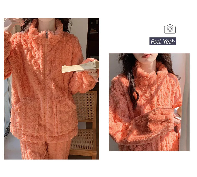 Pijama de franela gruesa para mujer en colores lisos