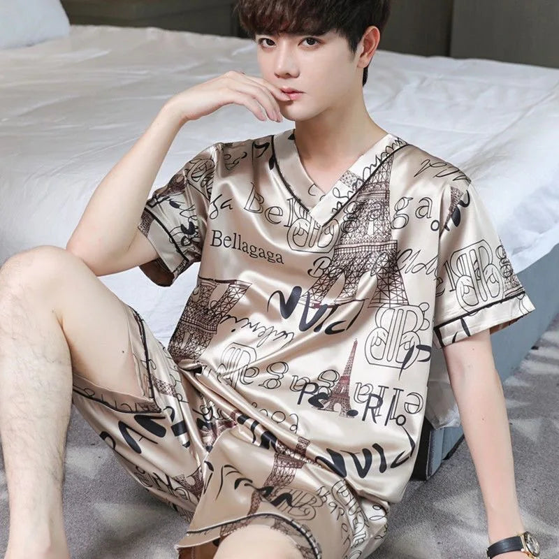 Pijama de punto para hombre con letras y cintura elástica