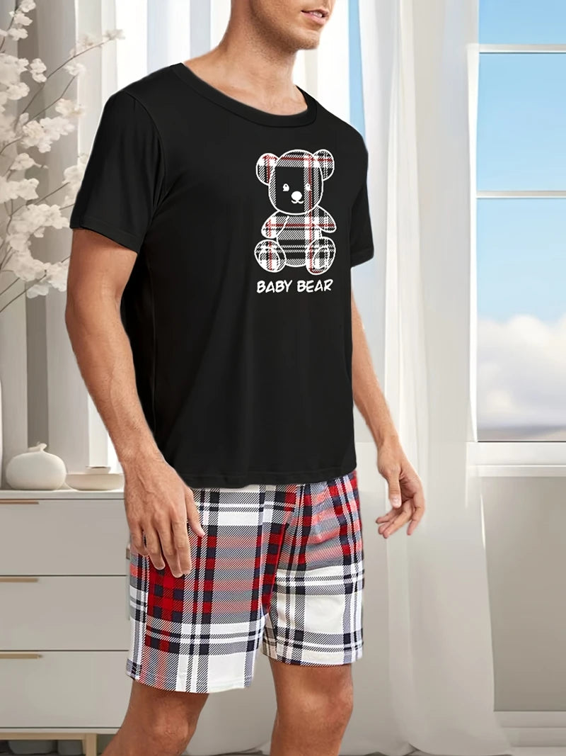 Pijama de remera y short a cuadros para hombre