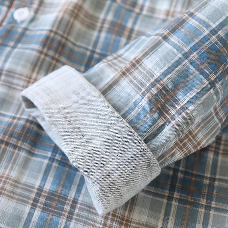 Pijama camisero de algodón para hombre a cuadros