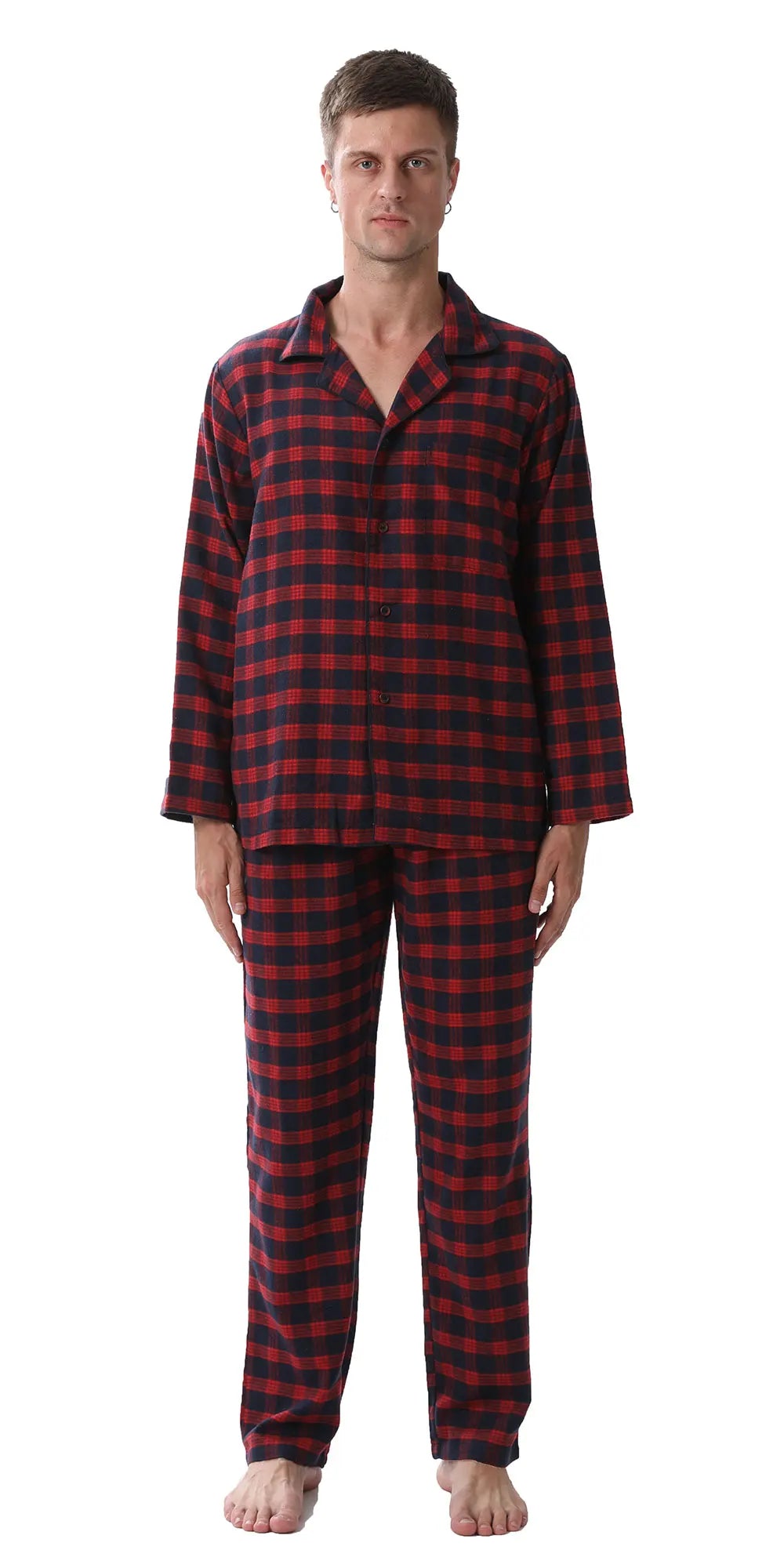Pijama camisero de franela para hombre con bolsillos