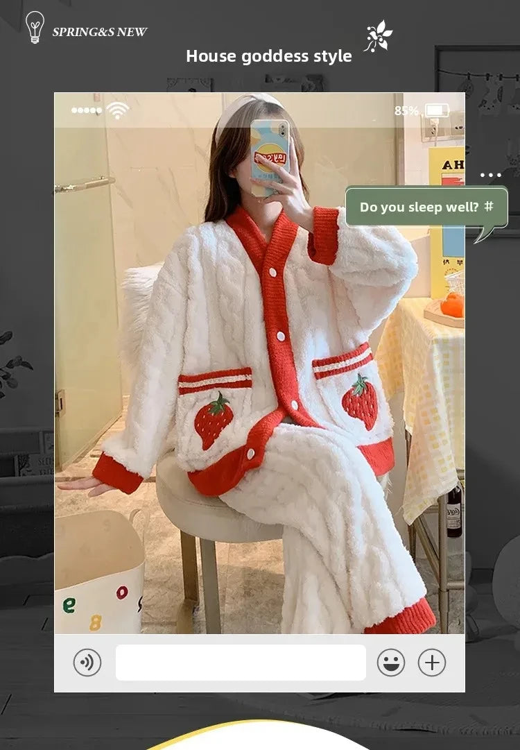 Pijama grueso estampado para mujer con escote en V