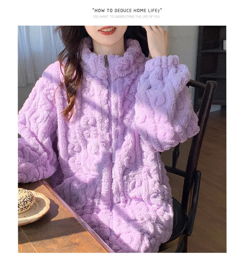 Pijama de franela gruesa para mujer en colores lisos