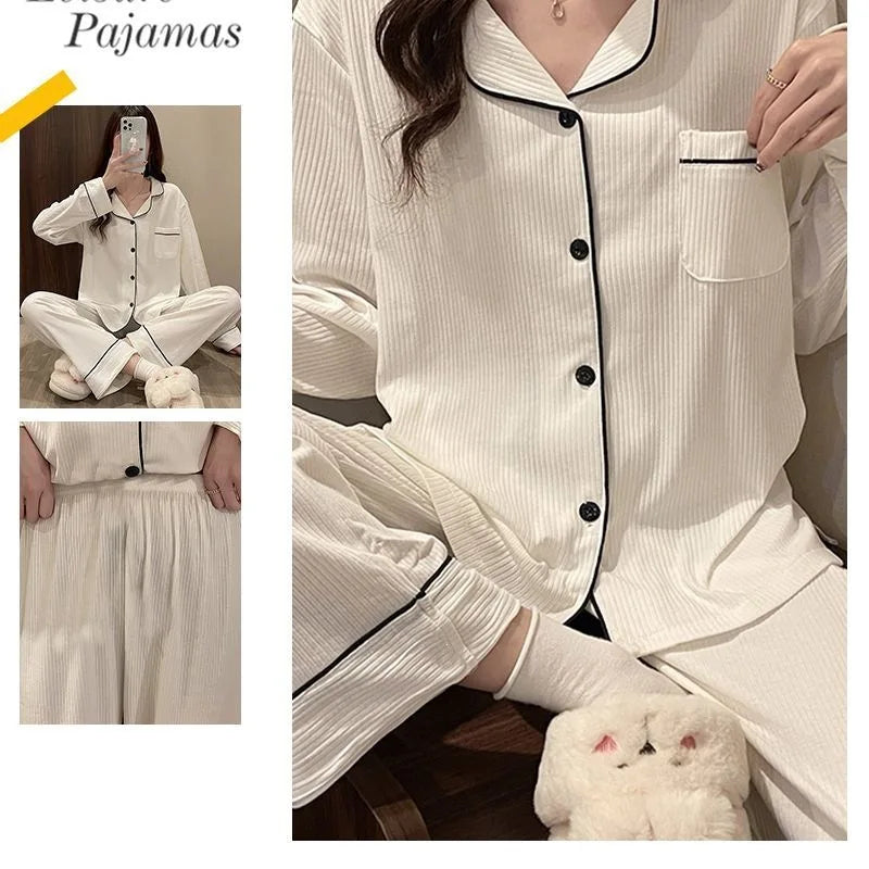Pijama liso para mujer con solapas y pantalón al tobillo