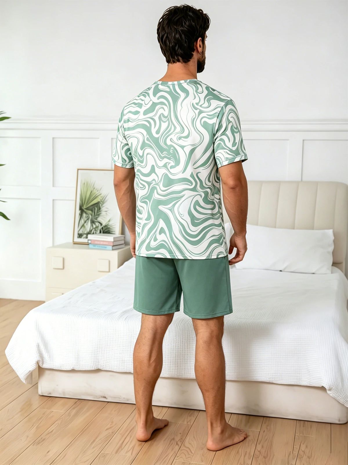 Pijama de remera y short a cuadros para hombre