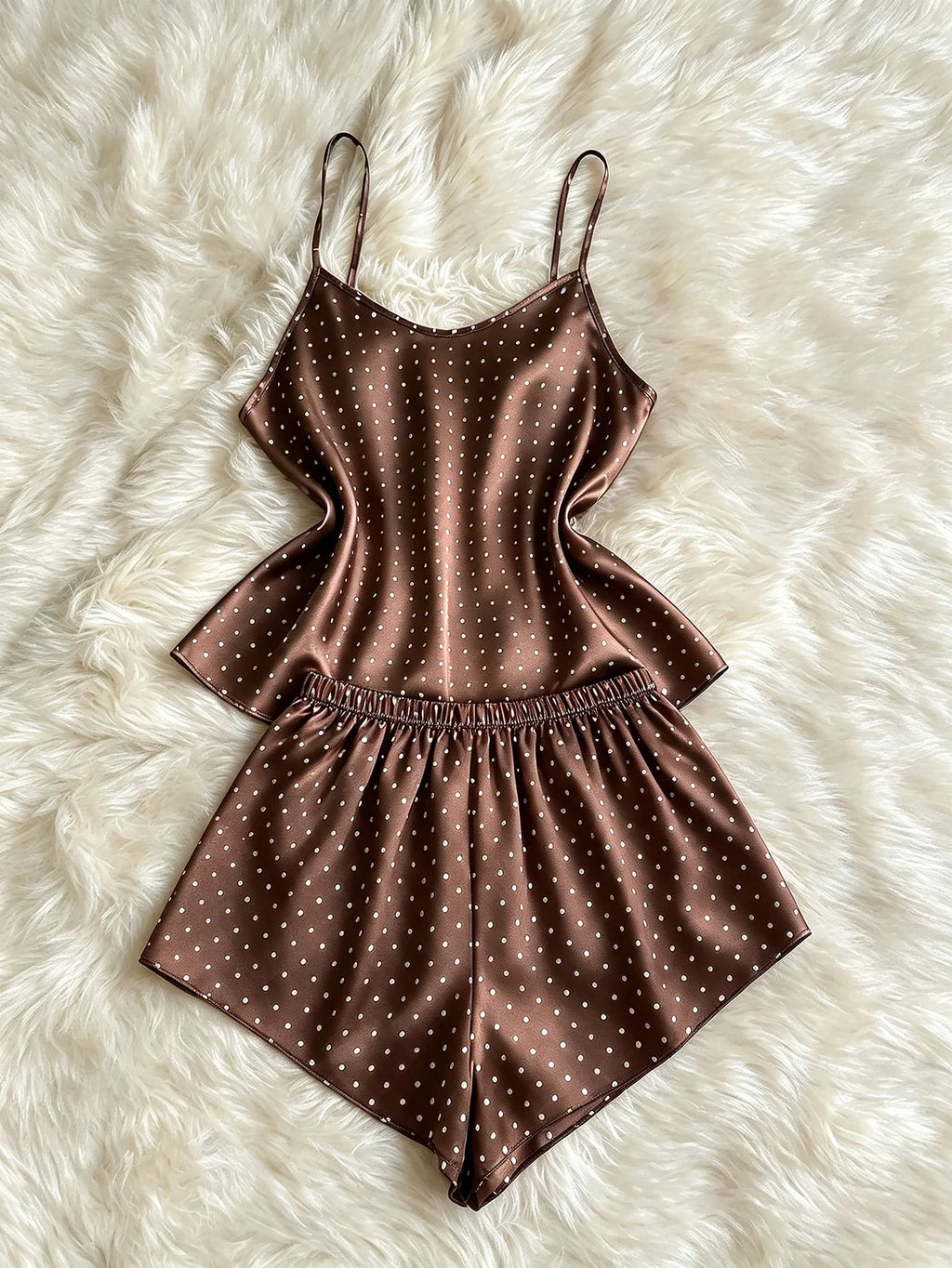 Pijama de satén a lunares con musculosa y short