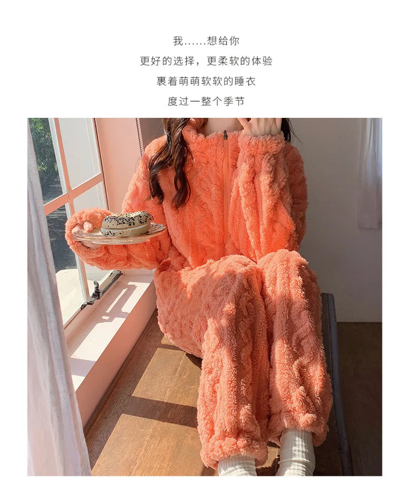 Pijama de franela gruesa para mujer en colores lisos