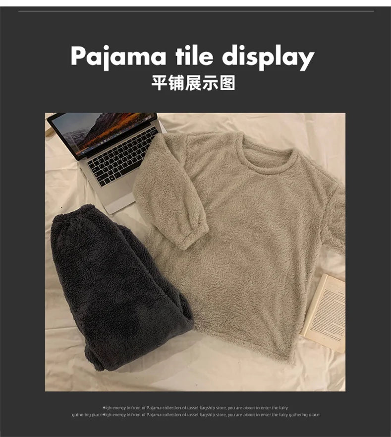 Pijama de polar liso para mujer de dos piezas
