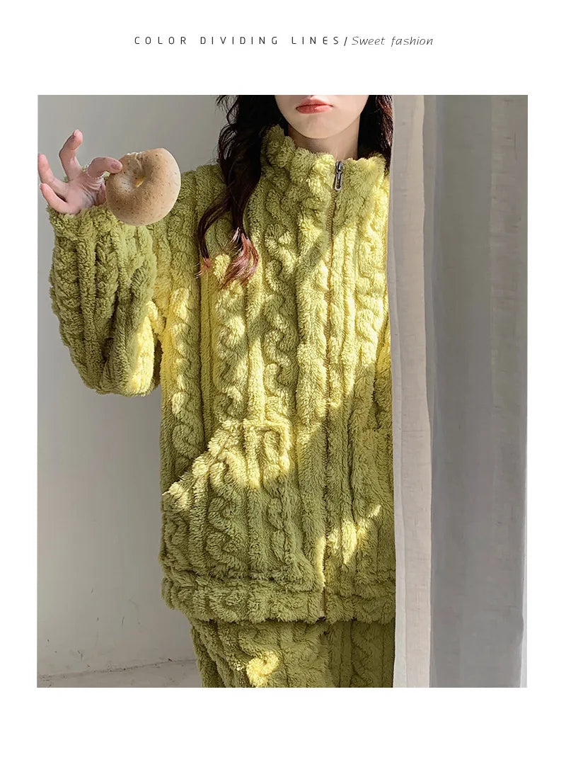 Pijama de franela gruesa para mujer en colores lisos