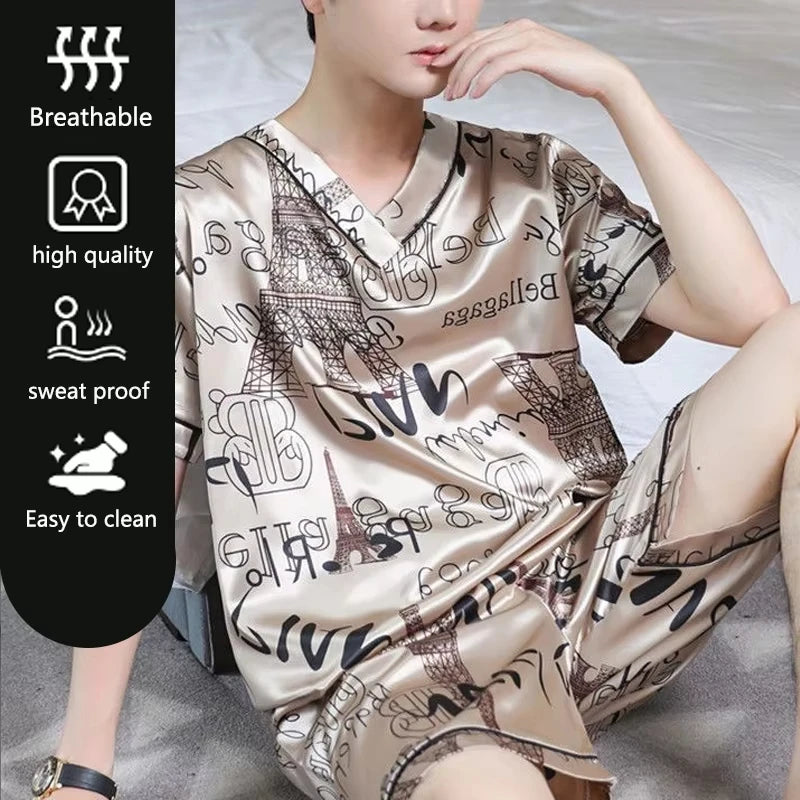 Pijama liviano para hombre con escote en V y letras