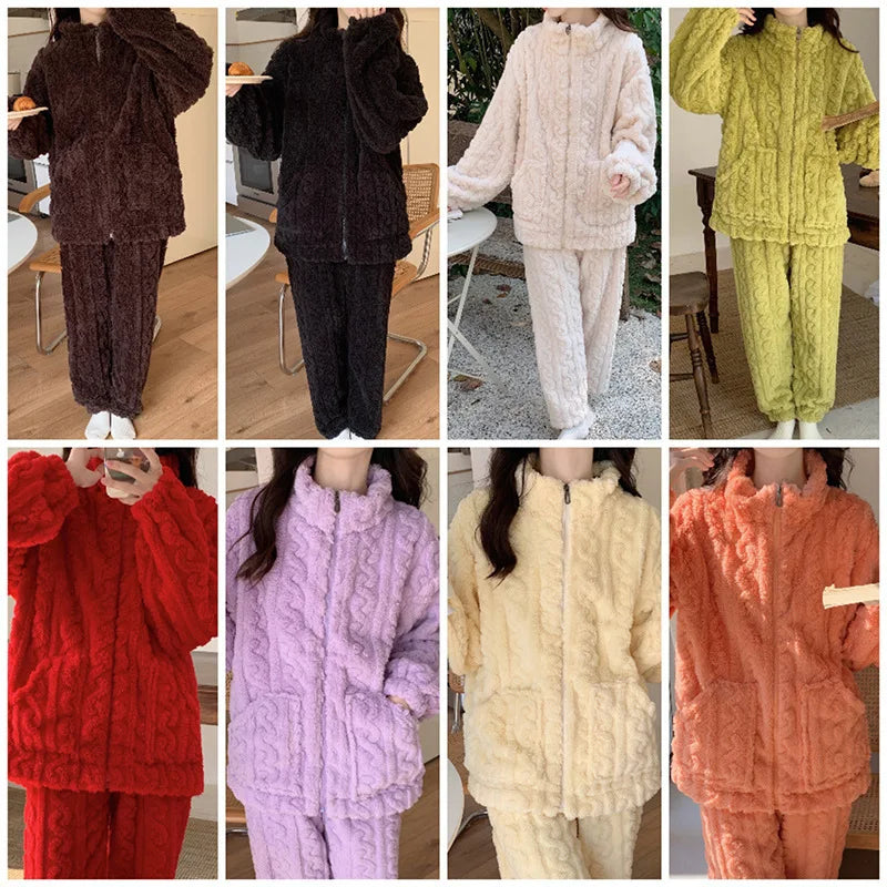 Pijama de franela gruesa para mujer en colores lisos