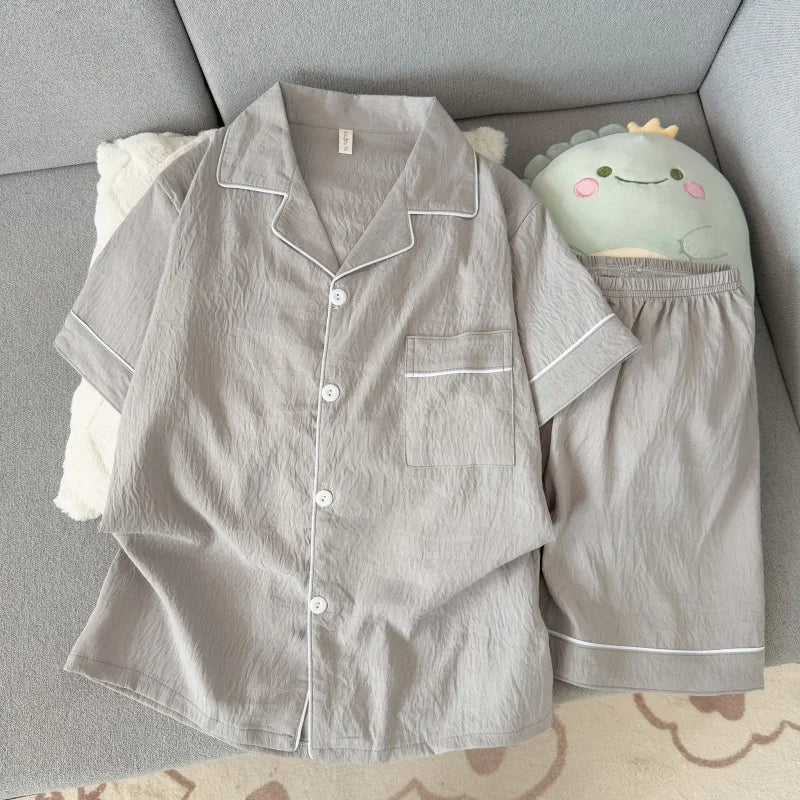 Pijama camisero liso para hombre de tejido fino