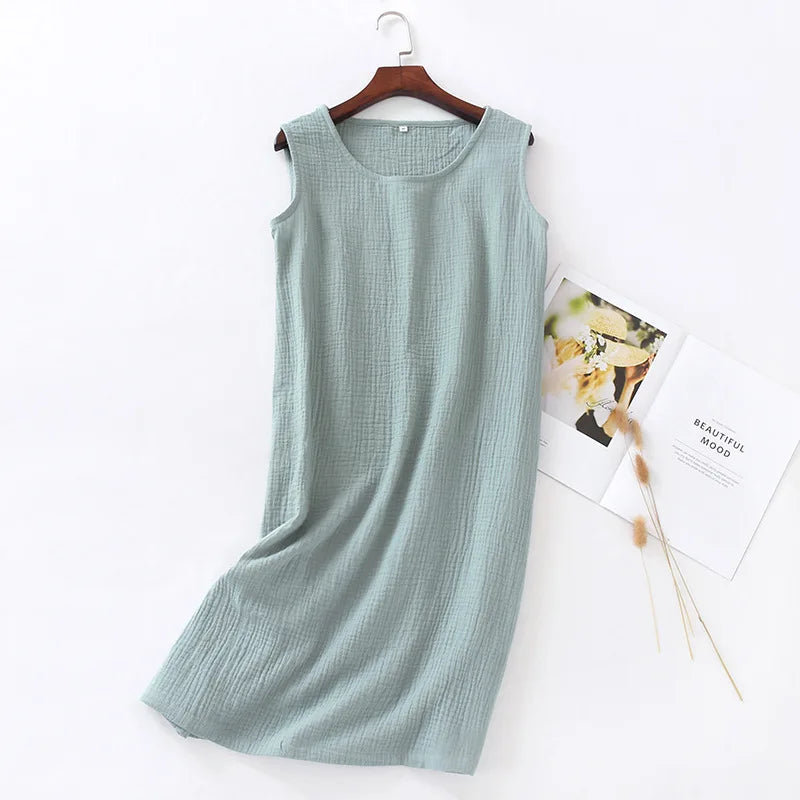 Camisón musculosa de algodón crepé con cuello redondo