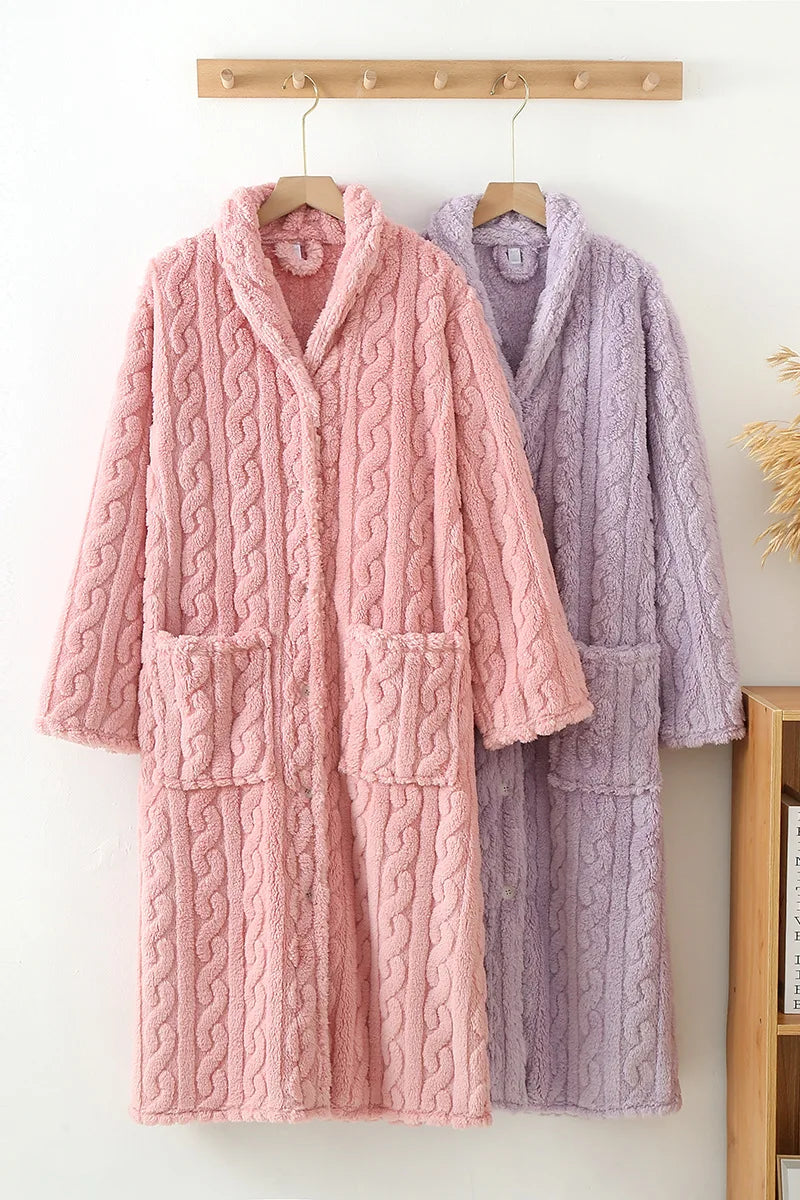 Bata para mujer de invierno con botones y escote en V
