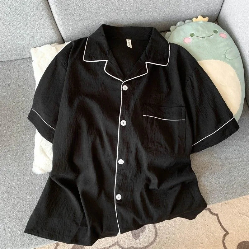 Pijama camisero liso para hombre de tejido fino
