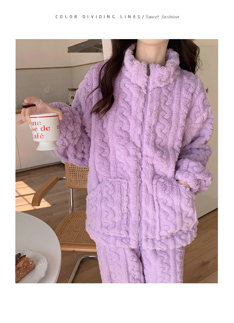 Pijama de franela gruesa para mujer en colores lisos