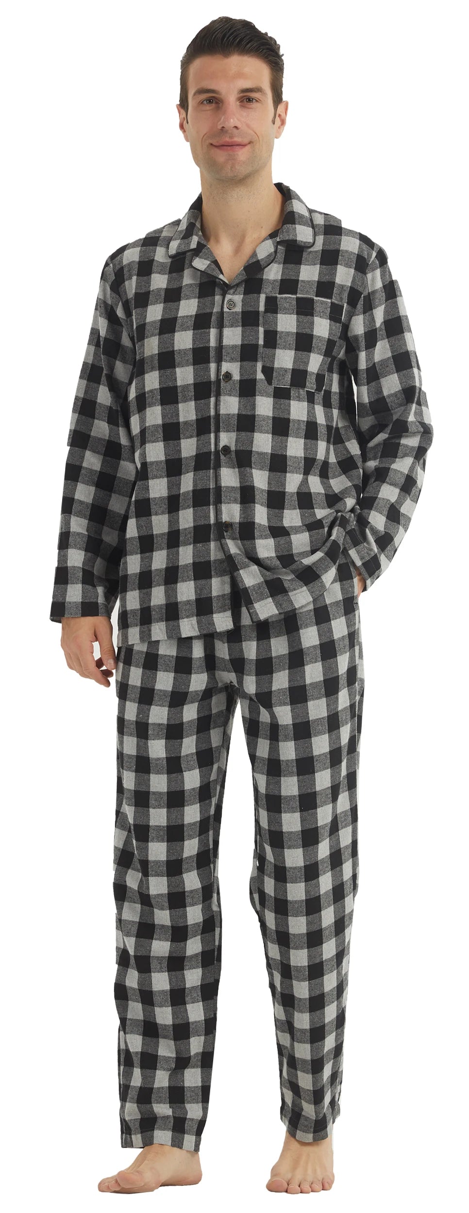 Pijama camisero de franela para hombre con bolsillos