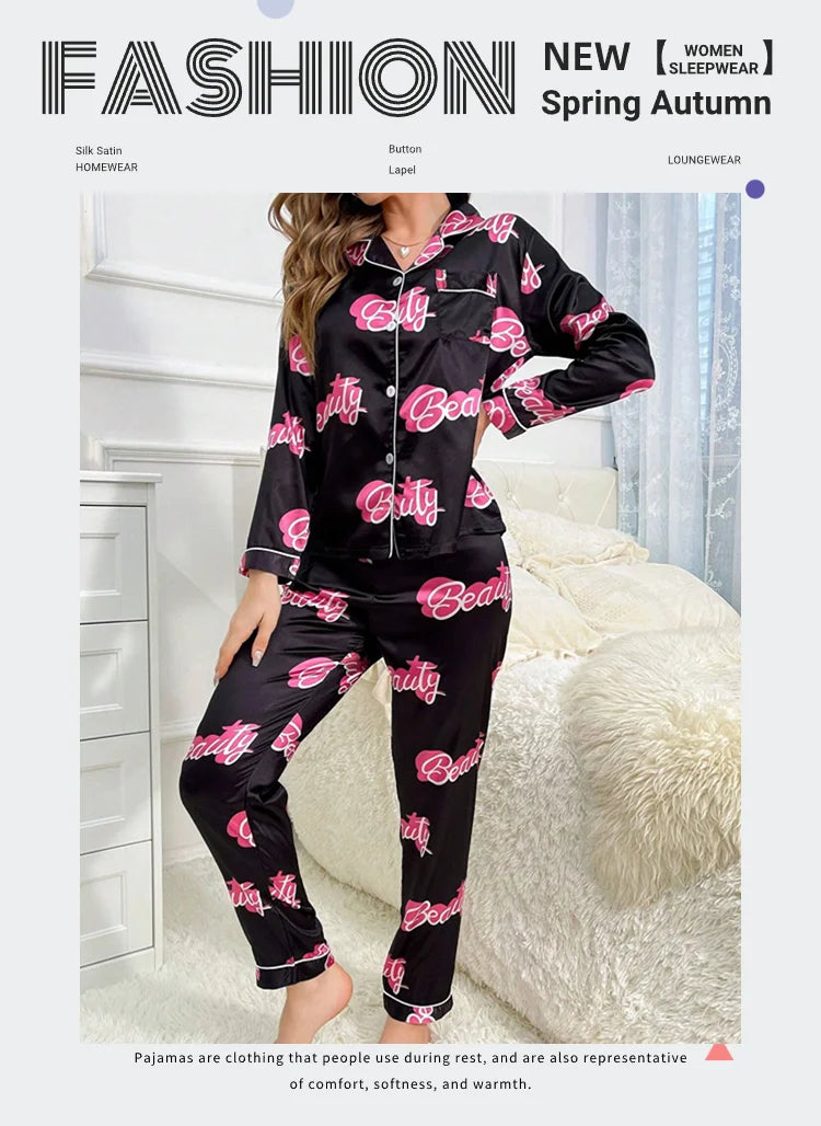 Pijama camisero de satén con estampado de gatos