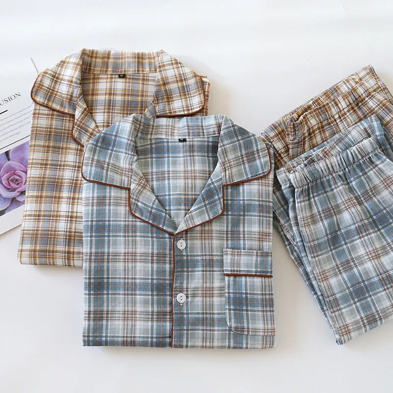 Pijama camisero de algodón para hombre a cuadros