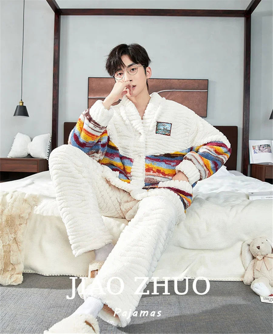 Pijama de polar para hombre con chaqueta abotonada