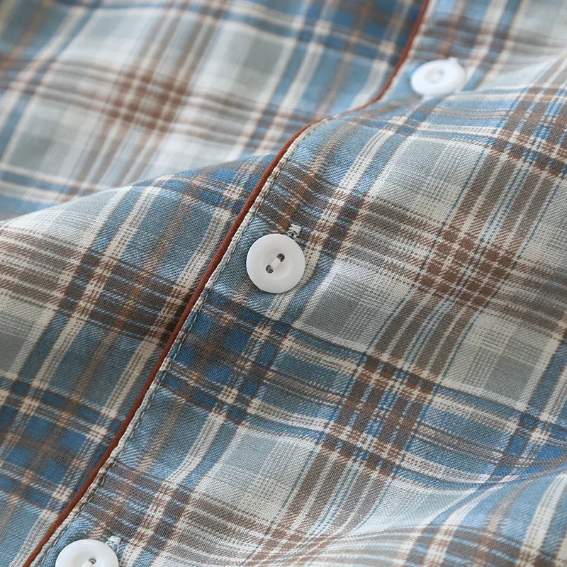 Pijama camisero de algodón para hombre a cuadros