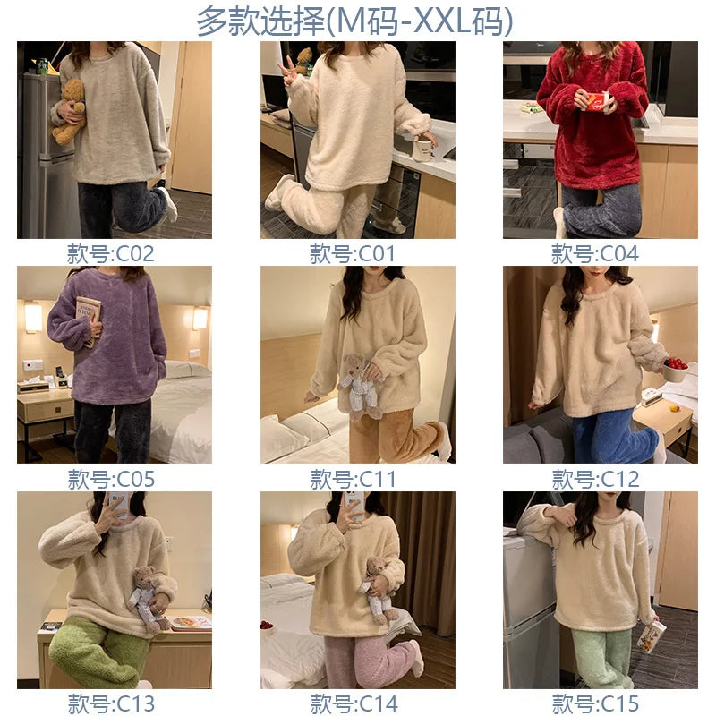Pijama de polar liso para mujer de dos piezas