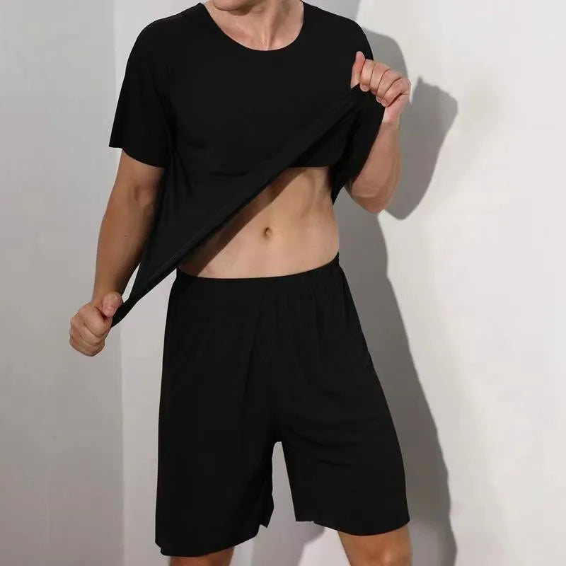 Conjunto de dormir para hombre liso con cuello redondo