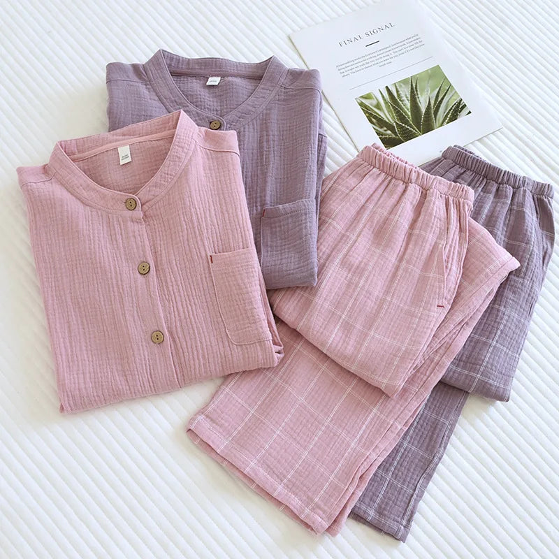 Pijama de algodón crepé a cuadros para adultos