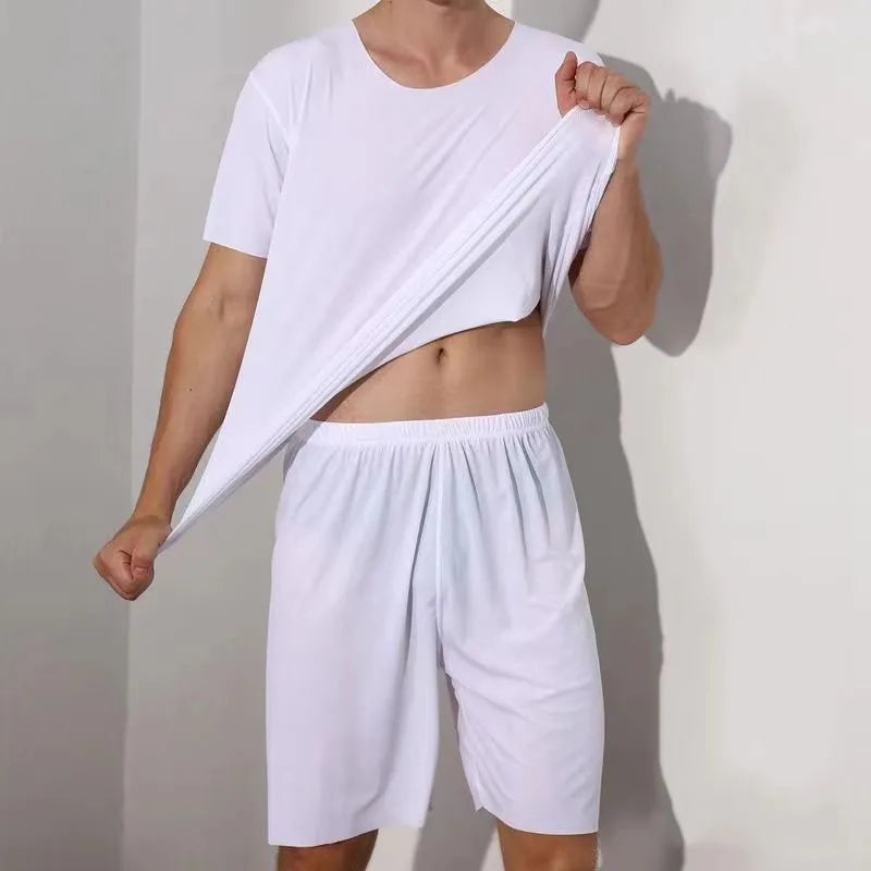 Conjunto de dormir para hombre liso con cuello redondo