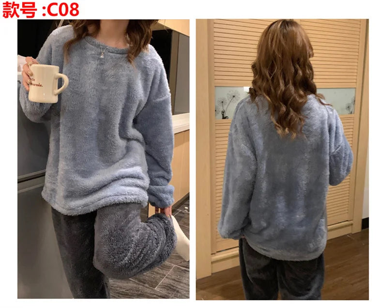 Pijama de polar liso para mujer de dos piezas