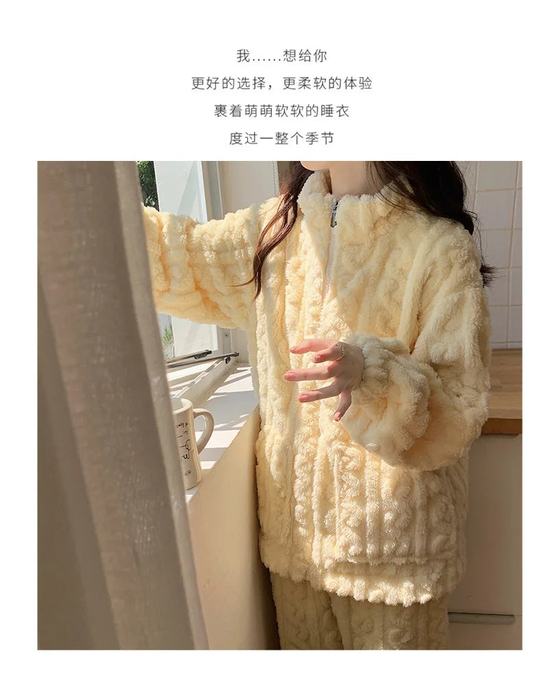 Pijama de franela gruesa para mujer en colores lisos