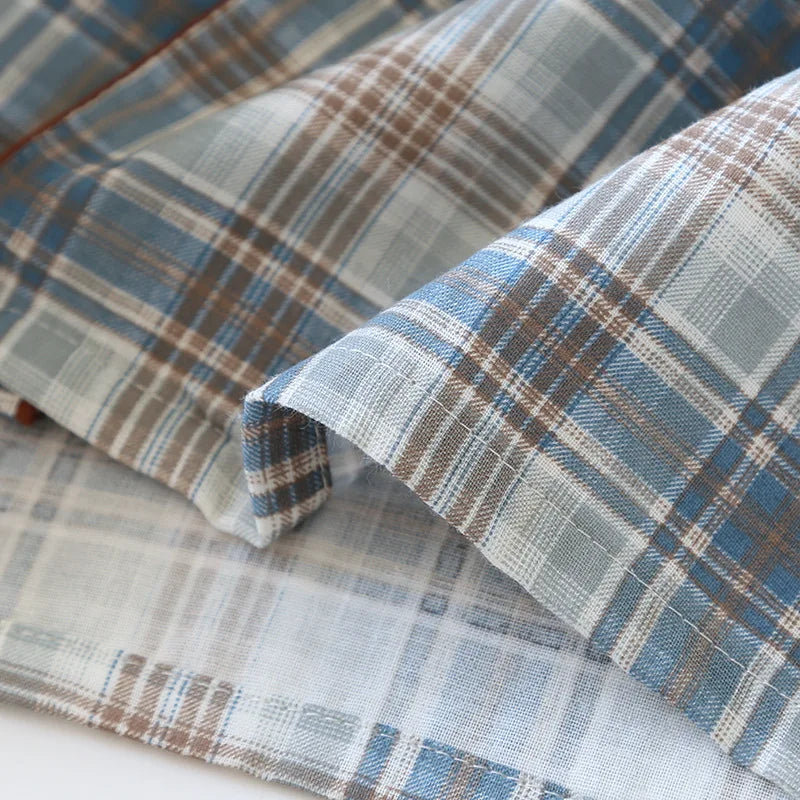 Pijama camisero de algodón para hombre a cuadros