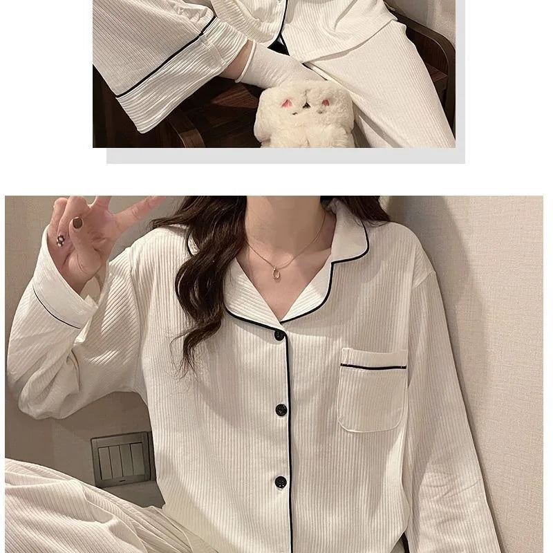Pijama liso para mujer con solapas y pantalón al tobillo