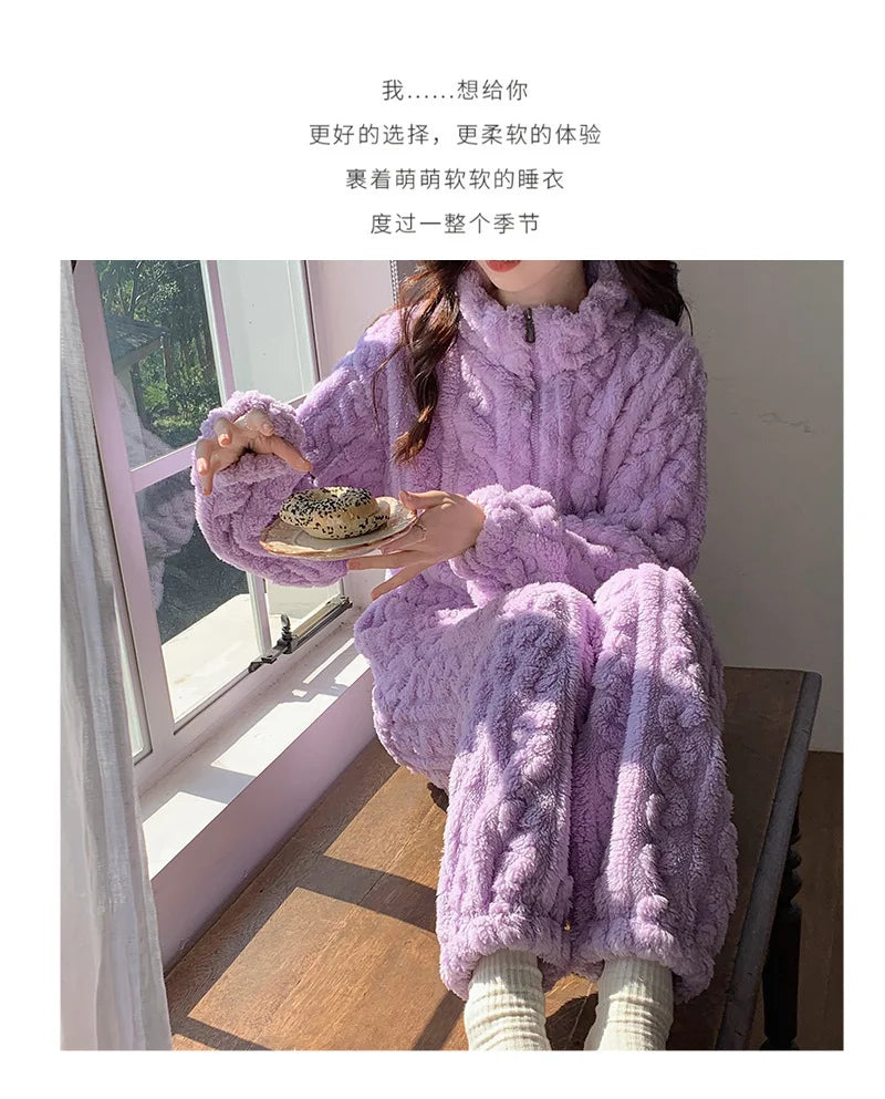 Pijama de franela gruesa para mujer en colores lisos