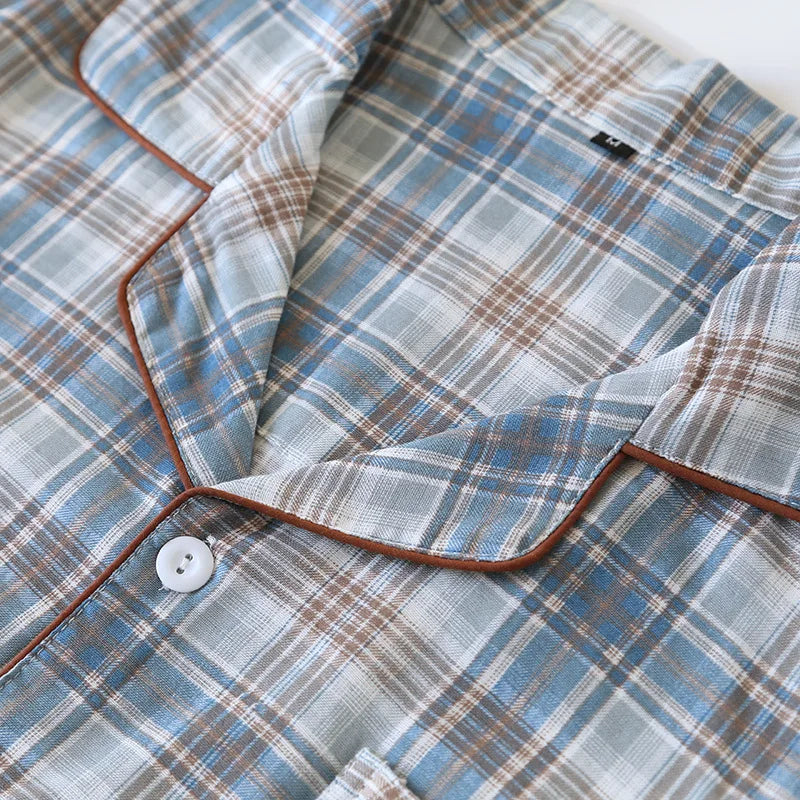 Pijama camisero de algodón para hombre a cuadros