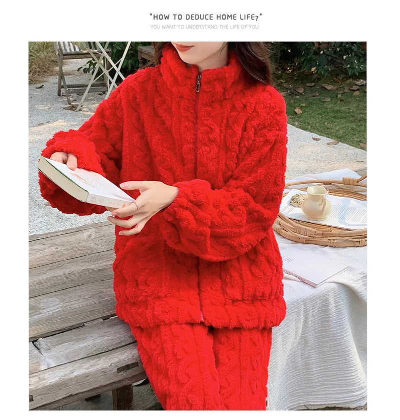 Pijama de franela gruesa para mujer en colores lisos